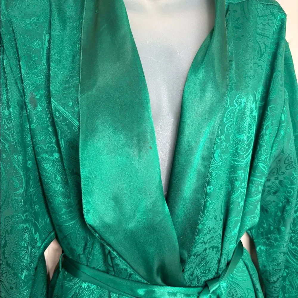 Victorias Secret Gold Label Emerald Green Long Sleeve Robe size Small vintage